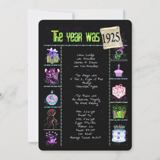 誕生日年1925招待状 招待状 (正面)