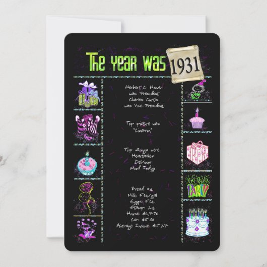 誕生日年1931招待状 招待状 (正面)