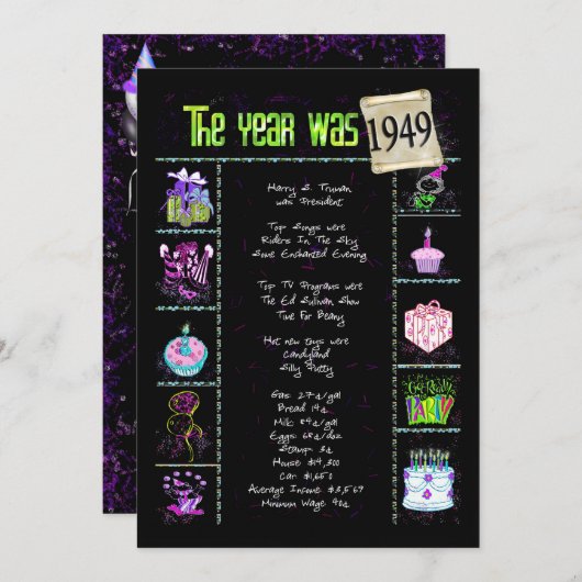 誕生日年1949招待状 招待状 (正面/裏面)