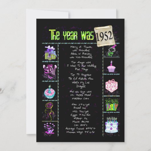 誕生日年1952招待状 招待状 (正面)
