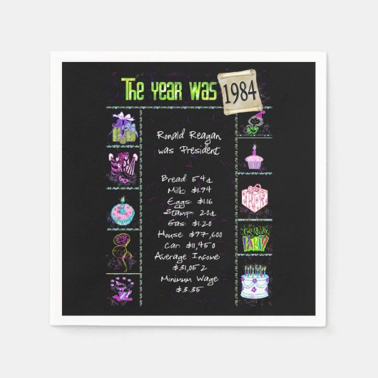 誕生日年1984パーティー紙ナプキン スタンダードカクテルナプキン (正面)
