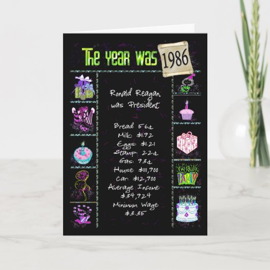 誕生日年1986おもしろいトリビア事実 カード (正面)