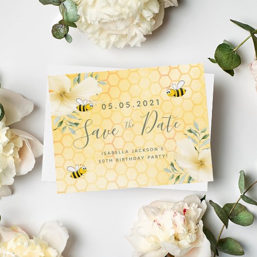 誕生日幸せでぶつぶつ蜂のパーティーは日付を保存 ポストカード