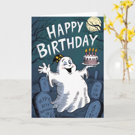 誕生日幽霊 カード (黄色い花)