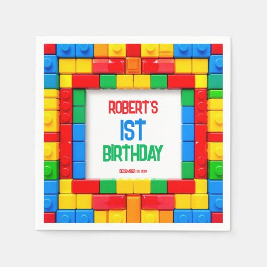 誕生日建物ブロックパーティーナプキン スタンダードカクテルナプキン (正面)
