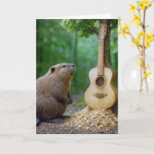 誕生日彫刻付きギタービーバー カード (黄色い花)