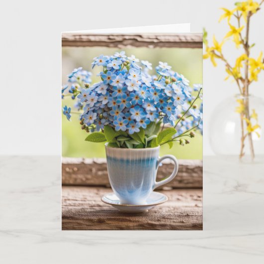 誕生日忘れ-Me-Not Boquet In Window カード (黄色い花)