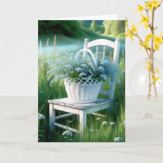 誕生日忘れMe Not Flower Basket カード (黄色い花)