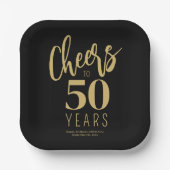 誕生日応援から50年カスタム金ゴールドブラック ペーパープレート (正面)
