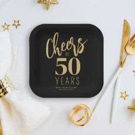 誕生日応援から50年カスタム金ゴールドブラック ペーパープレート