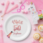 誕生日応援から#年バラ金ゴールドスクリプト ペーパープレート (パーティー)