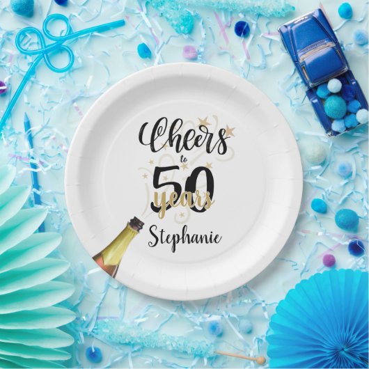 誕生日応援から# YEARS黒金ゴールドスクリプト ペーパープレート (パーティー)