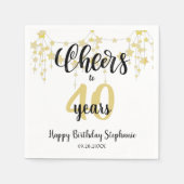 誕生日応援へ#年ブラック金ゴールド星スクリプト スタンダードカクテルナプキン (正面)