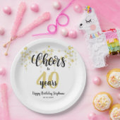 誕生日応援へ#年ブラック金ゴールド星スクリプト ペーパープレート (パーティー)