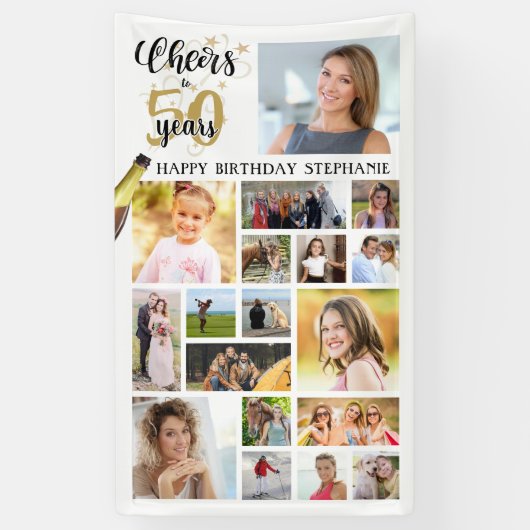 誕生日応援へ#年ブラック金ゴールド18写真 横断幕 (縦)