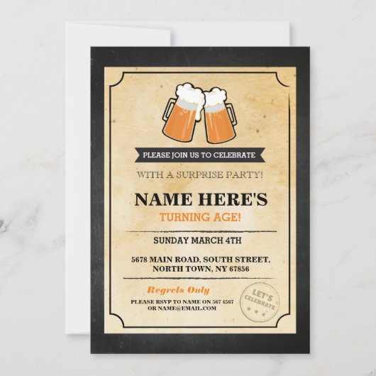 誕生日応援ビアーズチョークバー招待状 招待状 (正面)