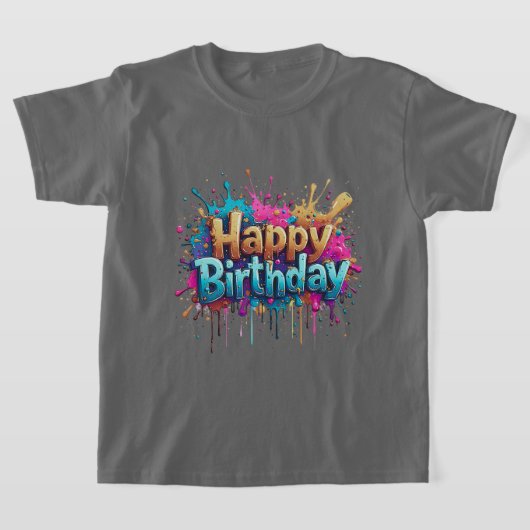 誕生日応援- カラフルハッピーバースデーTシャツ Tシャツ (レイダウン)