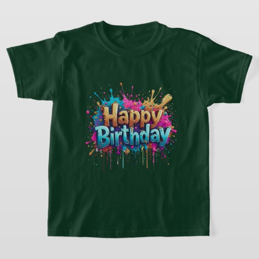 誕生日応援- カラフルハッピーバースデーTシャツ Tシャツ (レイダウン)
