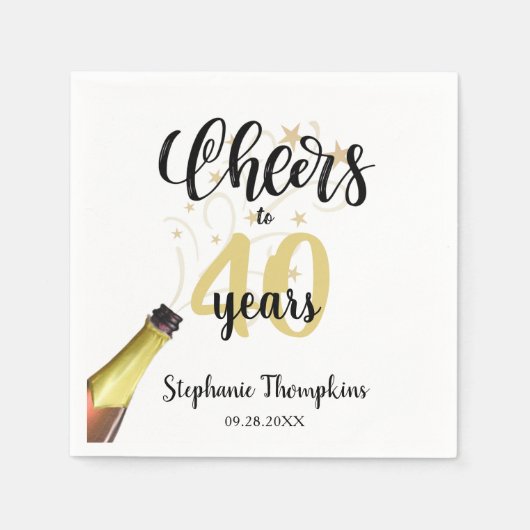 誕生日応援TO YEARS黒金ゴールドスクリプト スタンダードカクテルナプキン (正面)