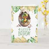 誕生日恐竜かわいいベビージュラシックカード カード (黄色い花)