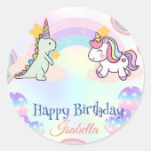誕生日恐竜のレインボーユニコーンパーティーfor Girl ラウンドシール (正面)