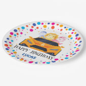 誕生日恐竜のレーシングカー少年イエローレーシングキッド ペーパープレート (アングル)