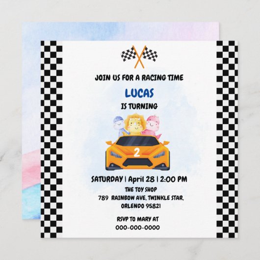 誕生日恐竜のレースカーボーイレッドレーシングキッズナム (正面/裏面)