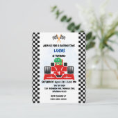 誕生日恐竜のレースカーボーイレッドレーシングキッズナム ポストカード (スタンド正面)