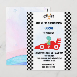 誕生日恐竜のレースカーボーイレッドレーシングキッズナム ポストカード