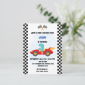 誕生日恐竜のレースカーボーイレッドレーシングキッズナム ポストカード (スタンド正面)