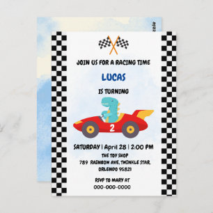 誕生日恐竜のレースカーボーイレッドレーシングキッズナム ポストカード