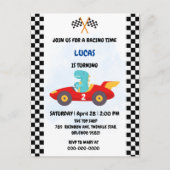 誕生日恐竜のレースカーボーイレッドレーシングキッズナム ポストカード (正面)