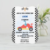 誕生日恐竜のレースカーボーイレッドレーシングキッズナム 招待状 (スタンド正面)