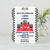 誕生日恐竜のレースカーボーイレッドレーシングキッズナム 招待状 (スタンド正面)