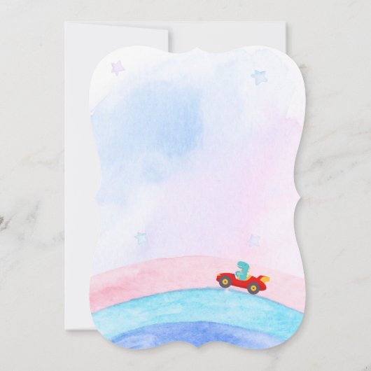 誕生日恐竜のレースカーボーイレッドレーシングキッズナム 招待状 (裏面)