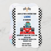 誕生日恐竜のレースカーボーイレッドレーシングキッズナム 招待状 (正面/裏面)