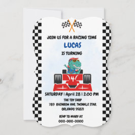 誕生日恐竜のレースカーボーイレッドレーシングキッズナム 招待状