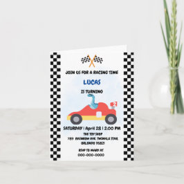 誕生日恐竜のレースカーボーイレッドレーシングキッズナム 招待状