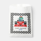 誕生日恐竜のレースカー赤い男の子の名前 フェイバーバッグ (正面)