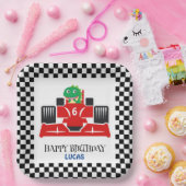 誕生日恐竜のレースカー赤い男の子の名前 ペーパープレート (パーティー)