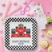 誕生日恐竜のレースカー赤い男の子の名前 ペーパープレート (パーティー)