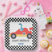 誕生日恐竜のレースカー赤い男の子の名前 ペーパープレート (パーティー)