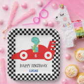 誕生日恐竜のレースカー赤い男の子の名前 ペーパープレート (パーティー)