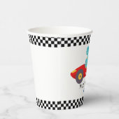 誕生日恐竜のレースカー赤い男の子の名前 紙コップ (右)