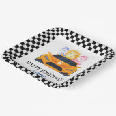 誕生日恐竜のレースカー黄色の少年の子供の名前 ペーパープレート (傾斜あり)