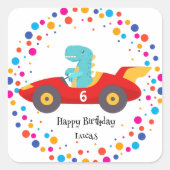 誕生日恐竜のレース車の少年の赤いレースの子供の名前 スクエアシール (正面)