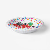 誕生日恐竜のレース車の少年の赤いレースの子供の名前 ペーパーボウル (傾斜あり)