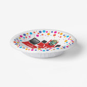 誕生日恐竜のレース車の少年の赤いレースの子供の名前 ペーパーボウル (傾斜あり)