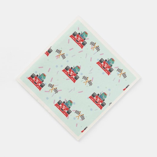 誕生日恐竜のレース車の赤いレース少年の子供の名前 スタンダードランチョンナプキン (角)