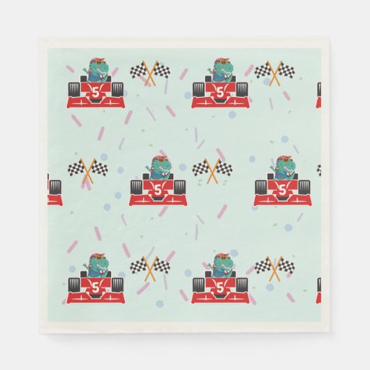 誕生日恐竜のレース車の赤いレース少年の子供の名前 スタンダードランチョンナプキン (正面)